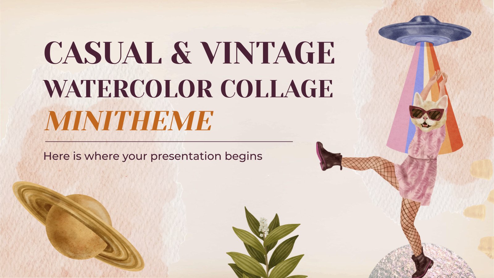 Casual & Vintage Watercolor Collage Minitheme presentation template 