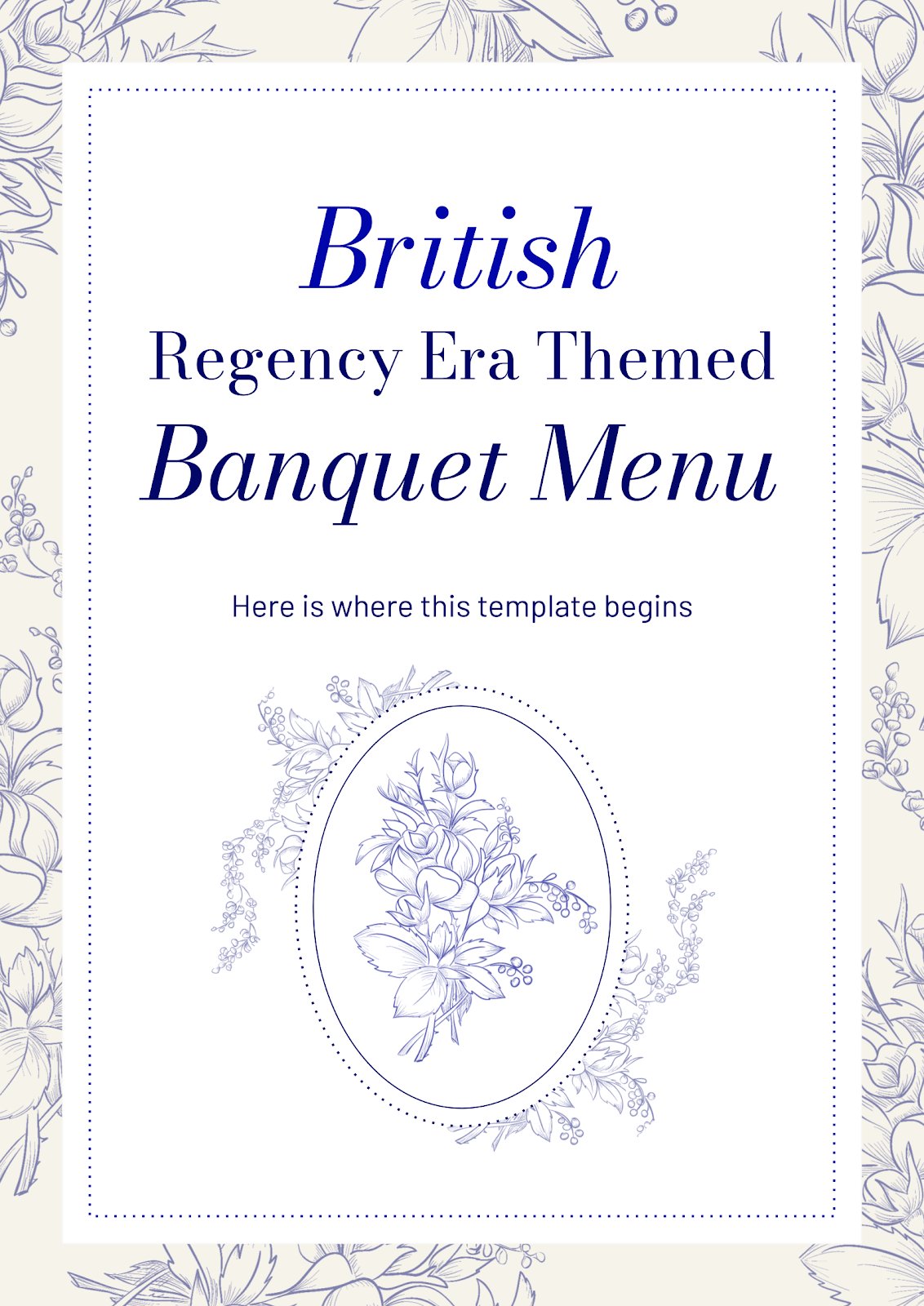 Modelo de apresentação Menu do banquete da Era da Regência Britânica