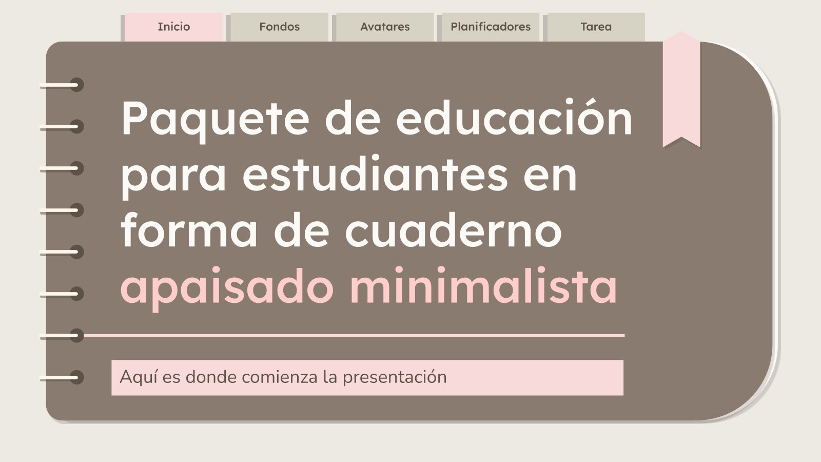 Modelo de apresentação Pacote estudantil na forma de um caderno minimalista