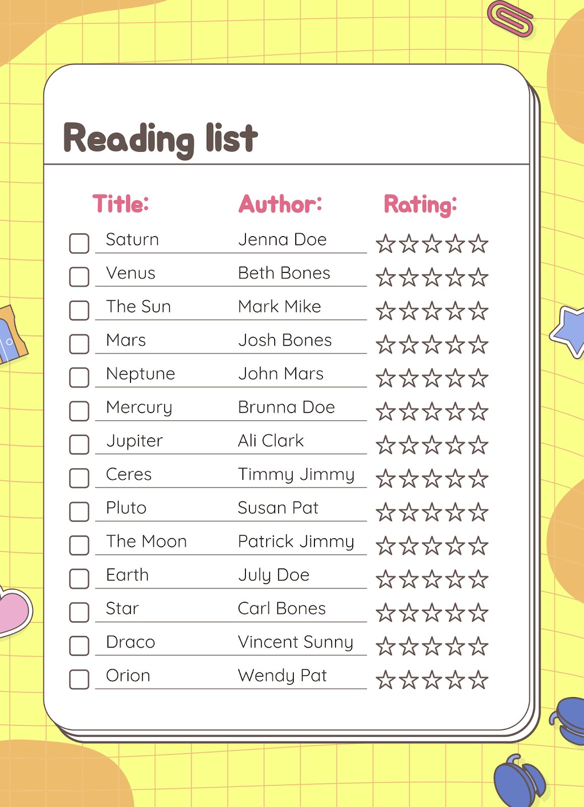 Reading Lists and Bookmarks for Printing Google Slides & PPT