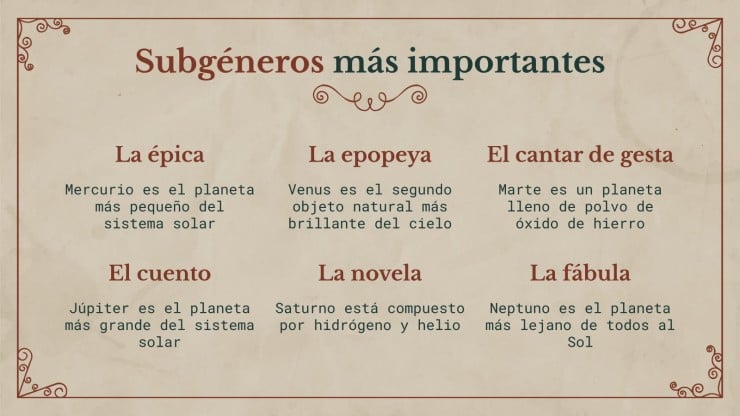 Plantilla de presentación Fondo de papel vintage para clase de historia de la literatura para secundaria