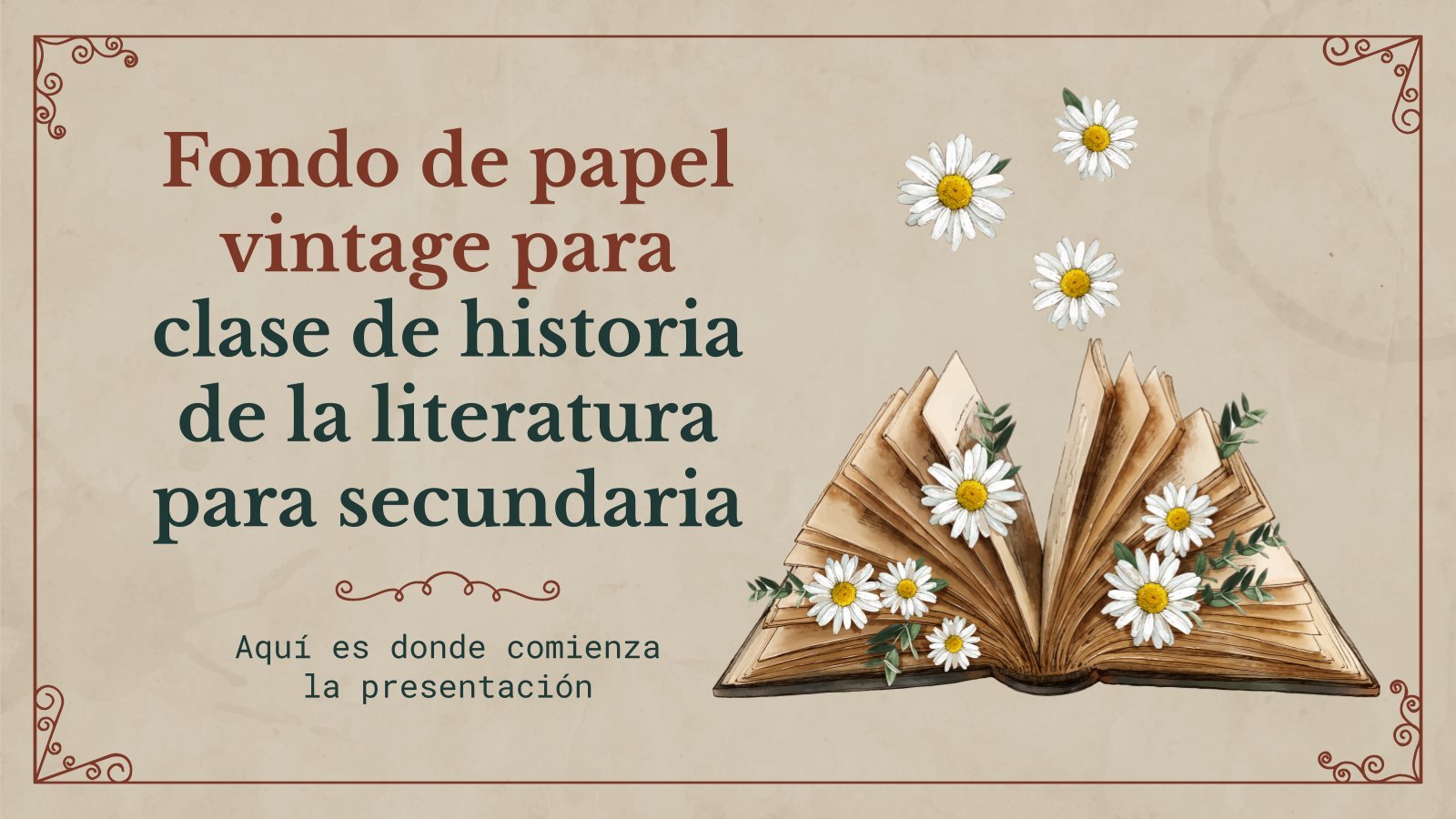 Plantilla de presentación Fondo de papel vintage para clase de historia de la literatura para secundaria