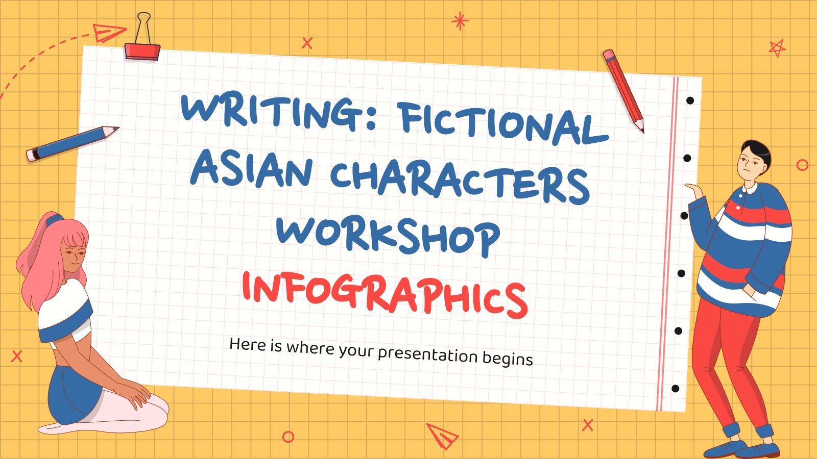 Modelo de apresentação Infográficos oficina de criação de personagens asiáticos