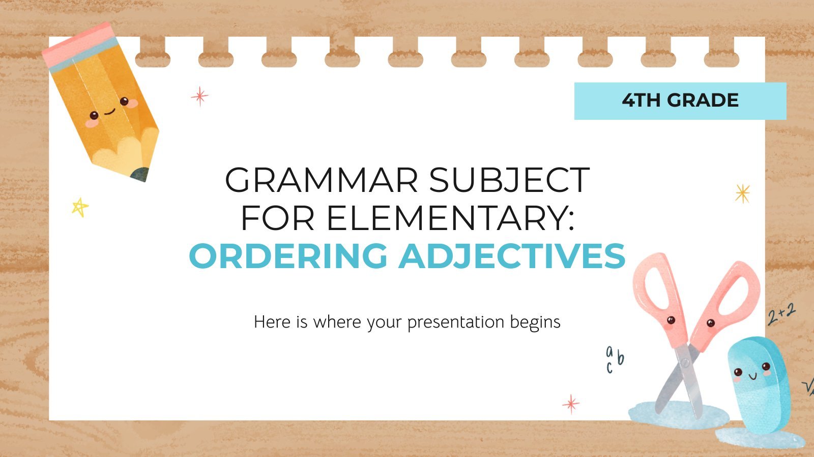 Grammar Subject for Elementary - 4th Grade: Ordering Adjectives presentation template 