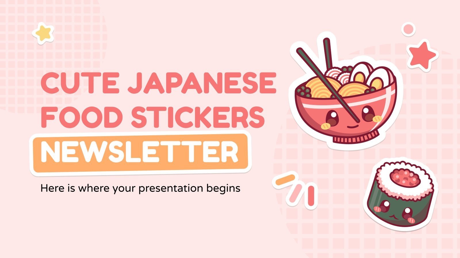 Modelo de apresentação Newsletter com adesivos fofos de comida japonesa