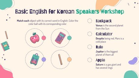 Infographies pour atelier d'anglais pour les étudiants coréens Modèles de présentation