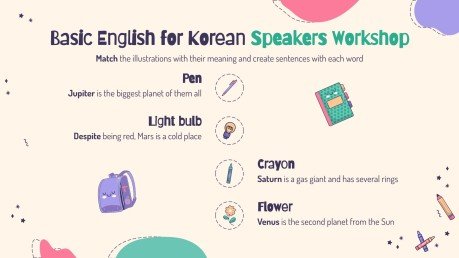 Basic English for Korean Speakers Workshop Infographics presentation template 