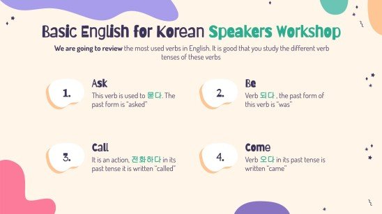 Basic English for Korean Speakers Workshop Infographics presentation template 