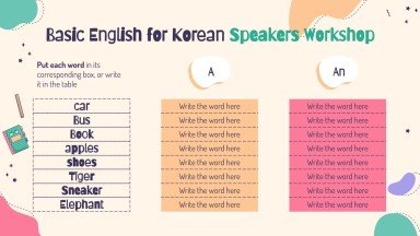 Modelo de apresentação Infográficos para oficina de inglês básico para falantes coreanos