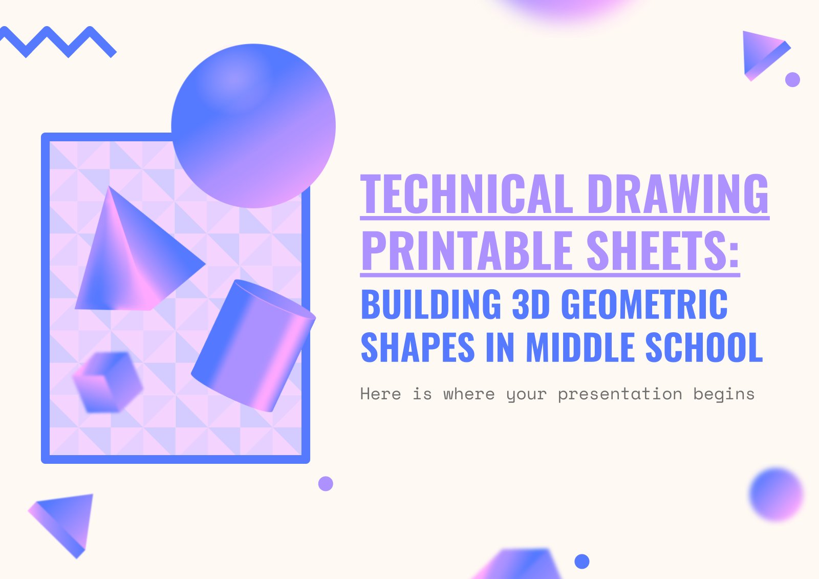 Modelo de apresentação Folhas para o desenho técnico para impressão: construção de formas geométricas 3D no ensino médio