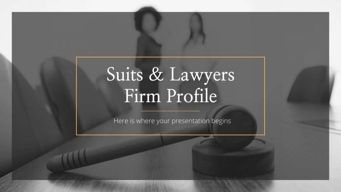 Lawyer firm profile showing professionals in suits with sharp haircuts