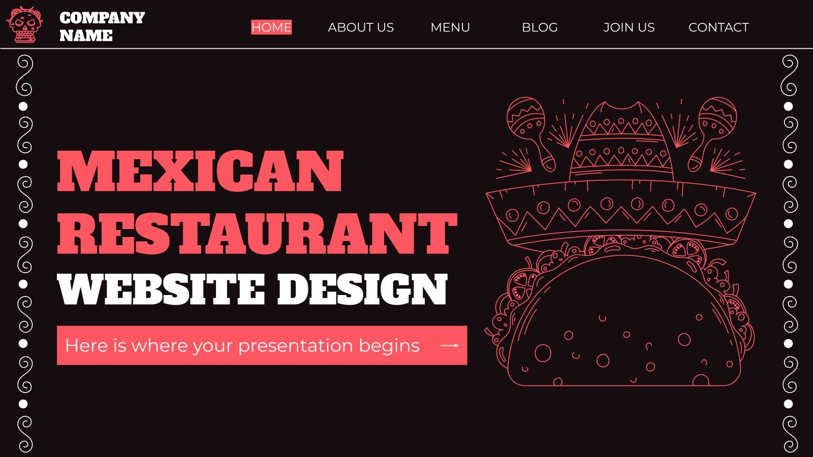 Modelo de apresentação Web design para um restaurante mexicano