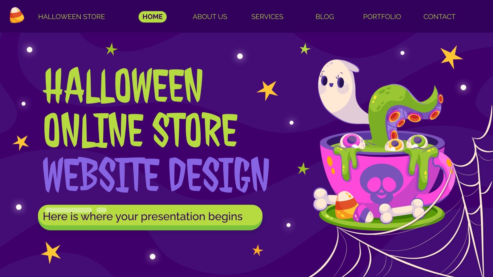 Plantilla de presentación Diseño web de una tienda online de Halloween