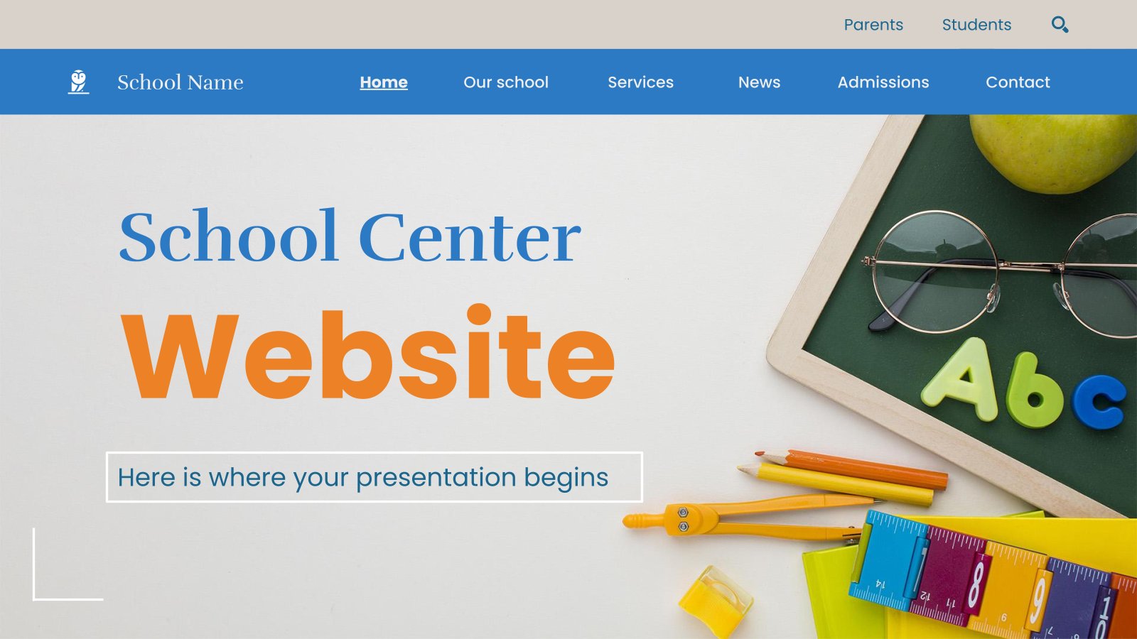 School Center Website Design presentation template 