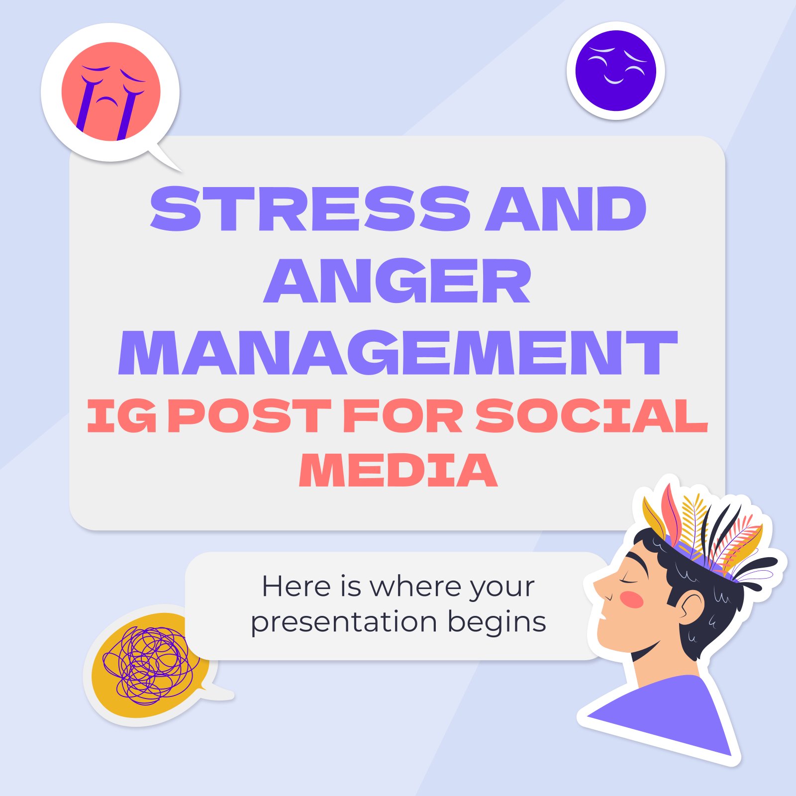 Stress- und Wutmanagement Instagram Posts Präsentationsvorlage