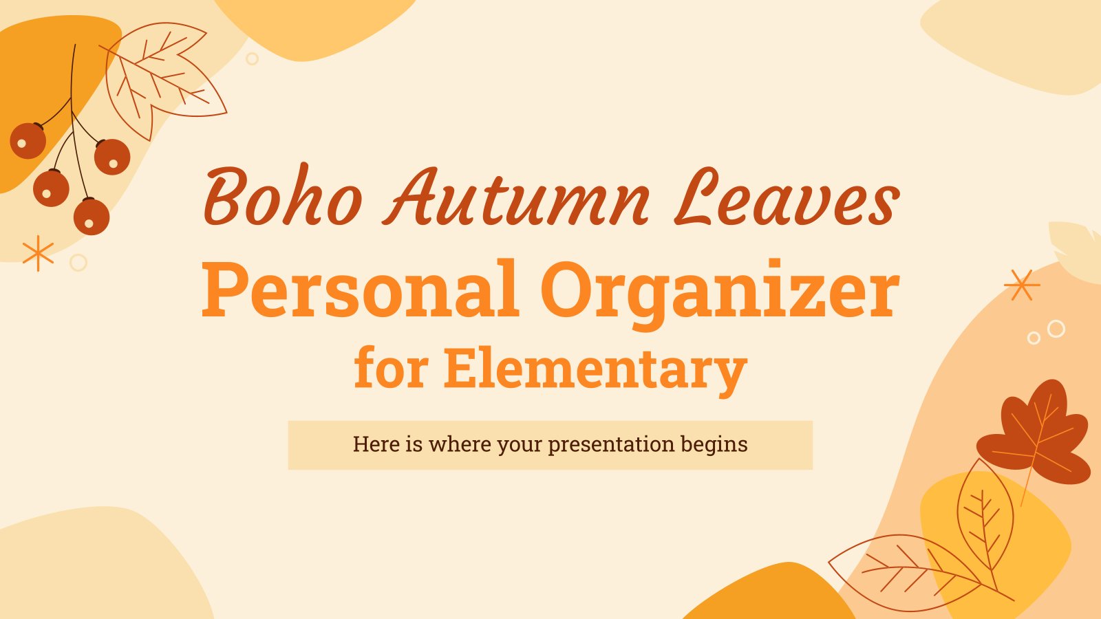 Boho Autumn Leaves Personal Organizer for Elementary presentation template 