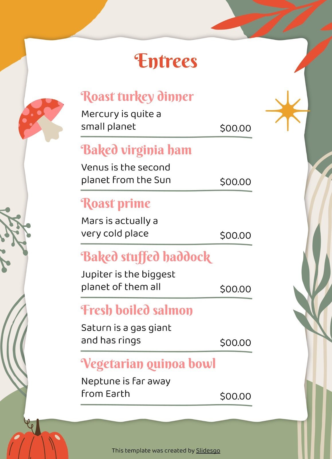 Printable Thanksgiving Restaurant Menu | Google Slides & PPT