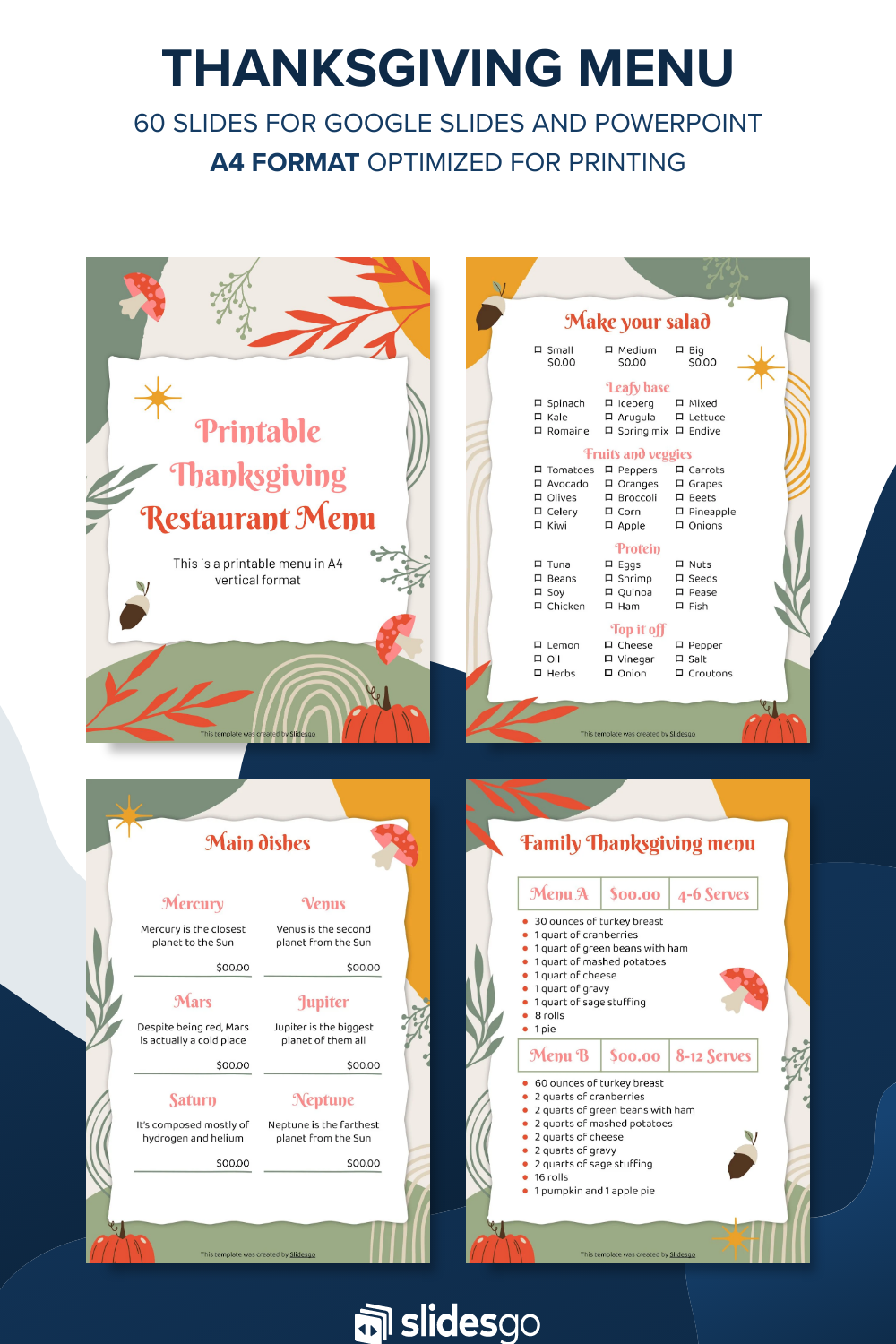 Printable Thanksgiving Restaurant Menu | Google Slides & PPT