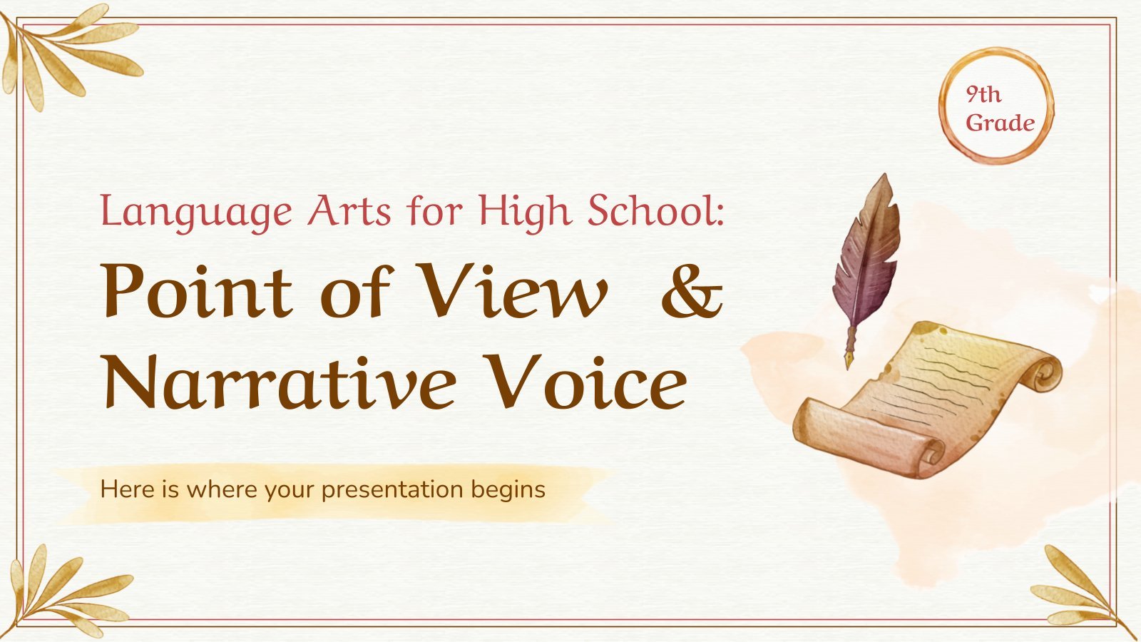 Language Arts for High School - 9th Grade: POV and Narrative Voice presentation template 