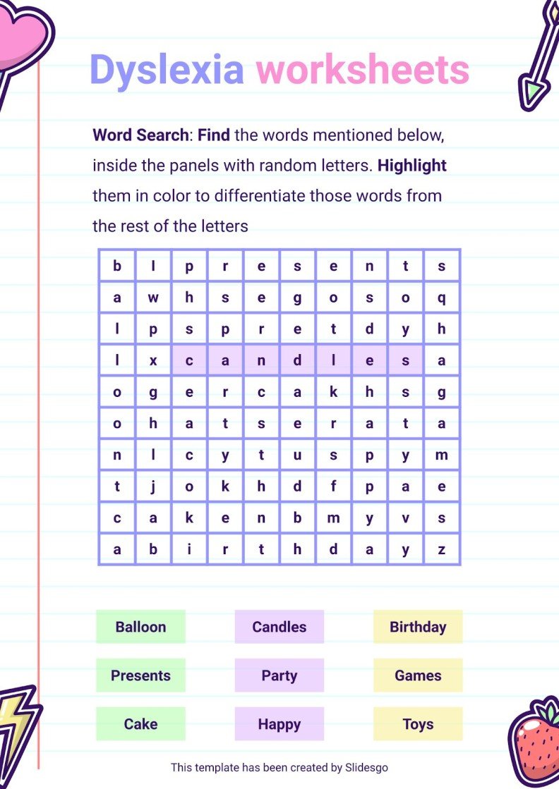 Printable Dyslexia Worksheets for Elementary Google Slides