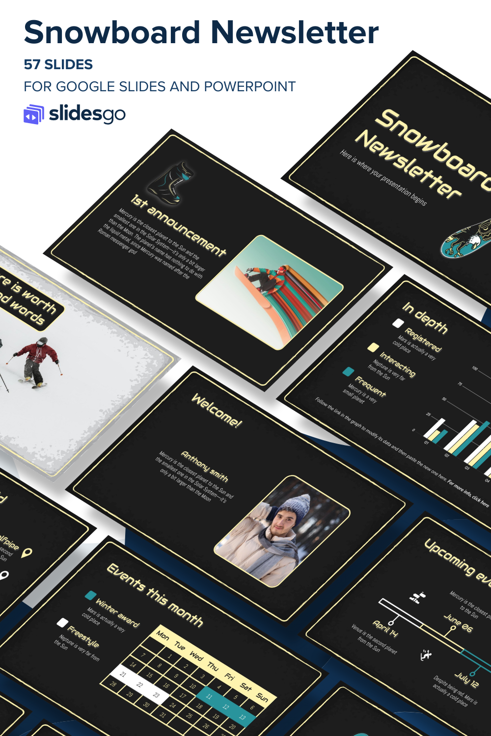 Snowboard Newsletter Google Slides and PowerPoint template