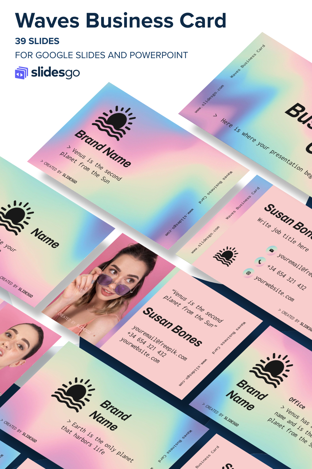 Waves Business Card Google Slides and PowerPoint Template