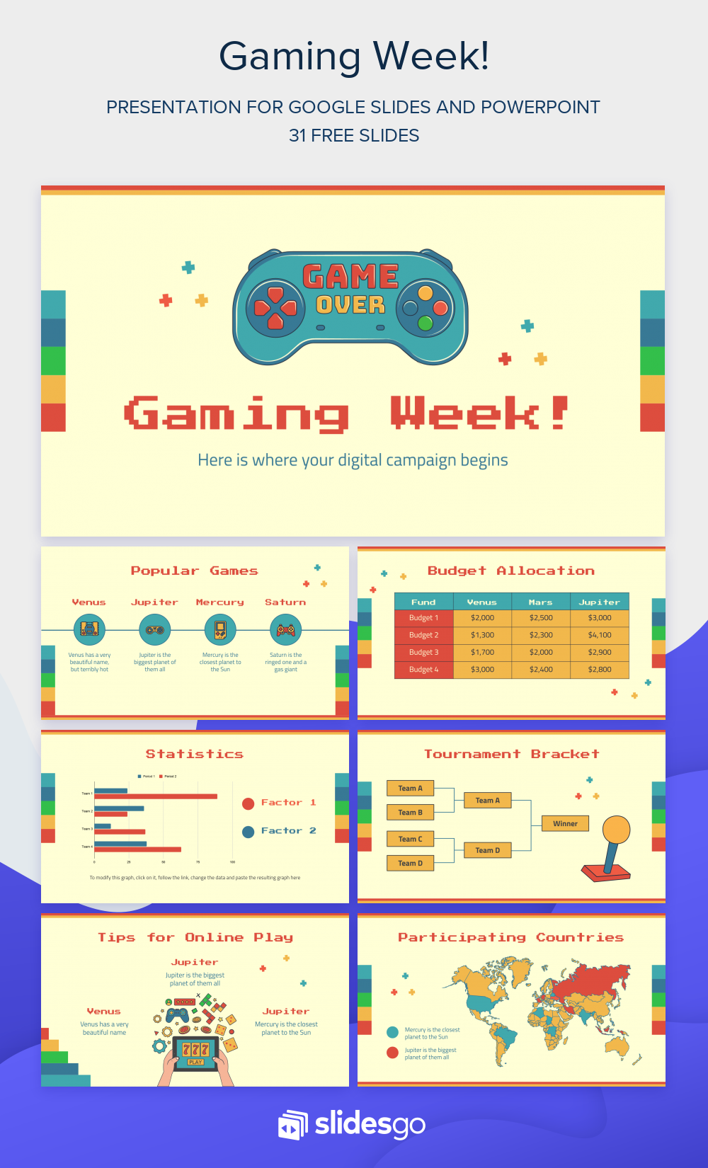 Powerpoint History Image Colorful Gaming Week! Google Slides theme & PowerPoint template