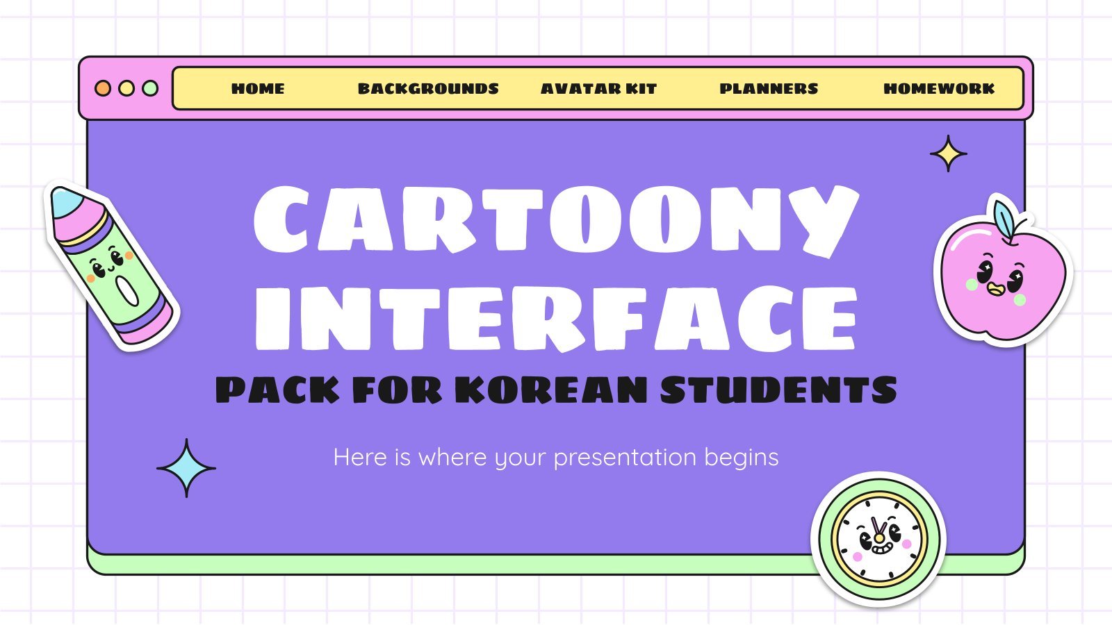 Kartooniges Interface-Paket für koreanische Schüler Präsentationsvorlage