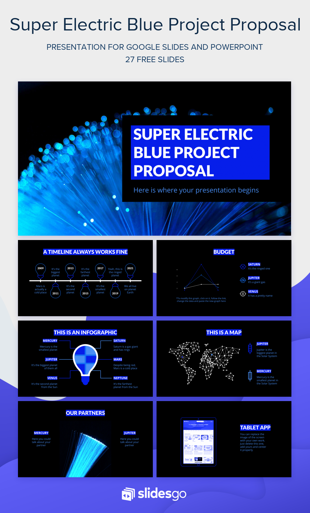 Super Electric Blue Project Proposal Google Slides & PPT