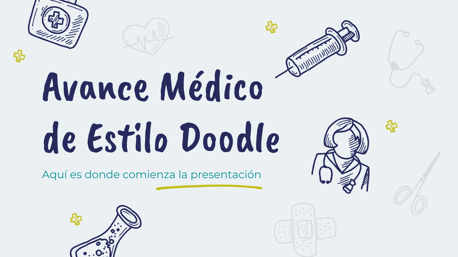 Plantilla de presentación Slides con doodles para avances médicos