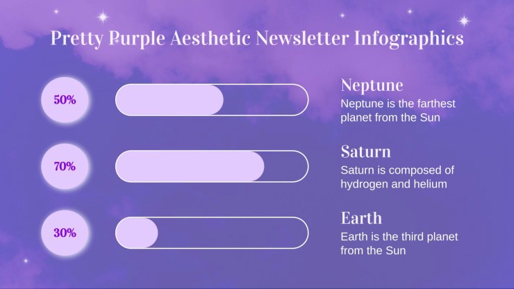 Plantilla de presentación Newsletter con estética morada bonita infografías