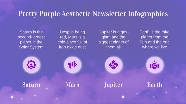 Pretty Purple Aesthetic Newsletter Infographics presentation template 