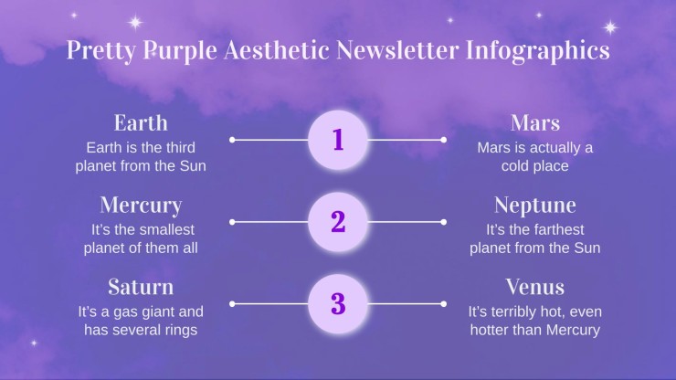 Modelo de apresentação Infográficos para newsletter roxo com estética bonita