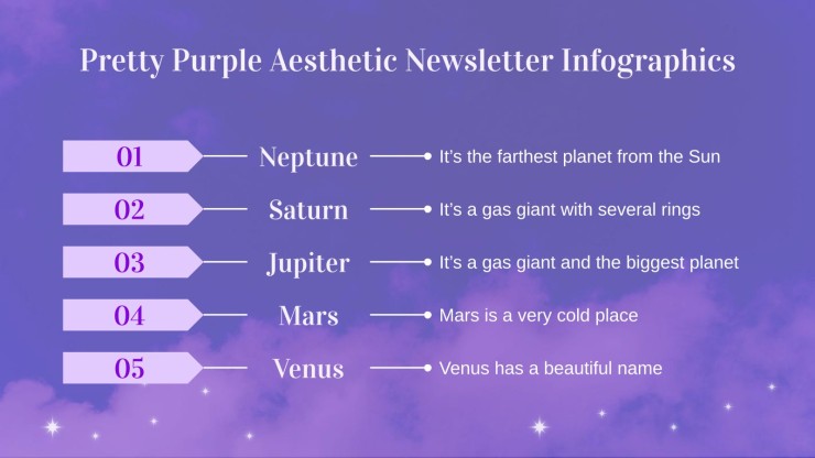 Pretty Purple Aesthetic Newsletter Infographics presentation template 