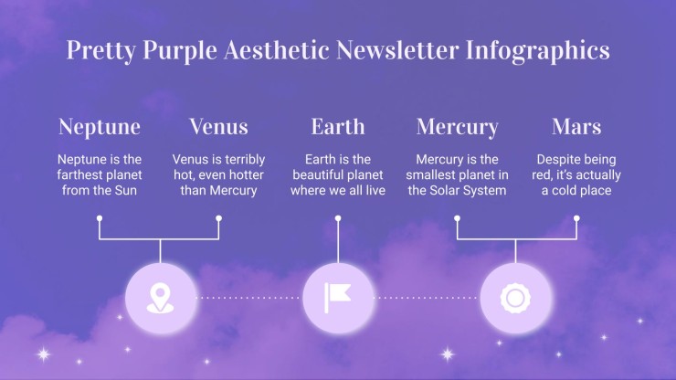 Plantilla de presentación Newsletter con estética morada bonita infografías