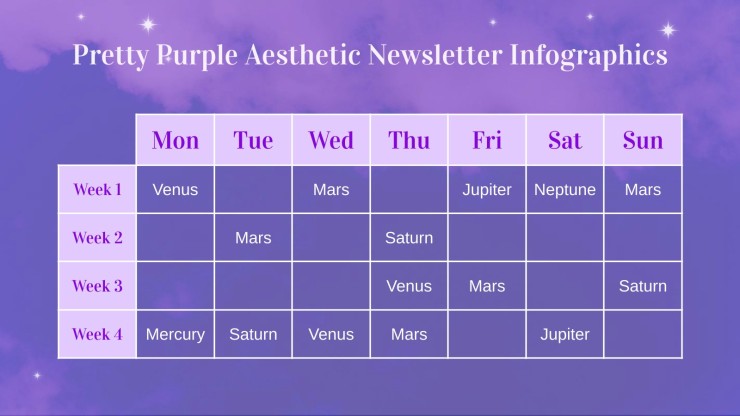 Modelo de apresentação Infográficos para newsletter roxo com estética bonita