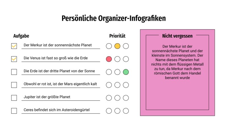 Plantilla de presentación Organizador personal - Infografías