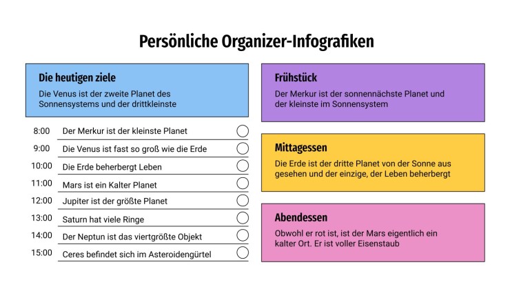 Personal Organizer Infographics presentation template 