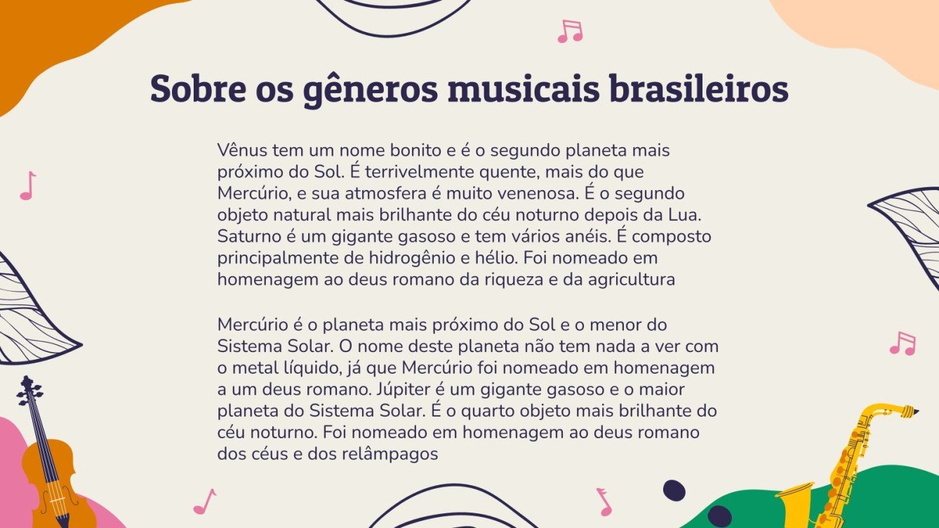 Gêneros musicais brasileiros Google Slides e PowerPoint Gêneros musicais brasileiros Google Slides e PowerPoint