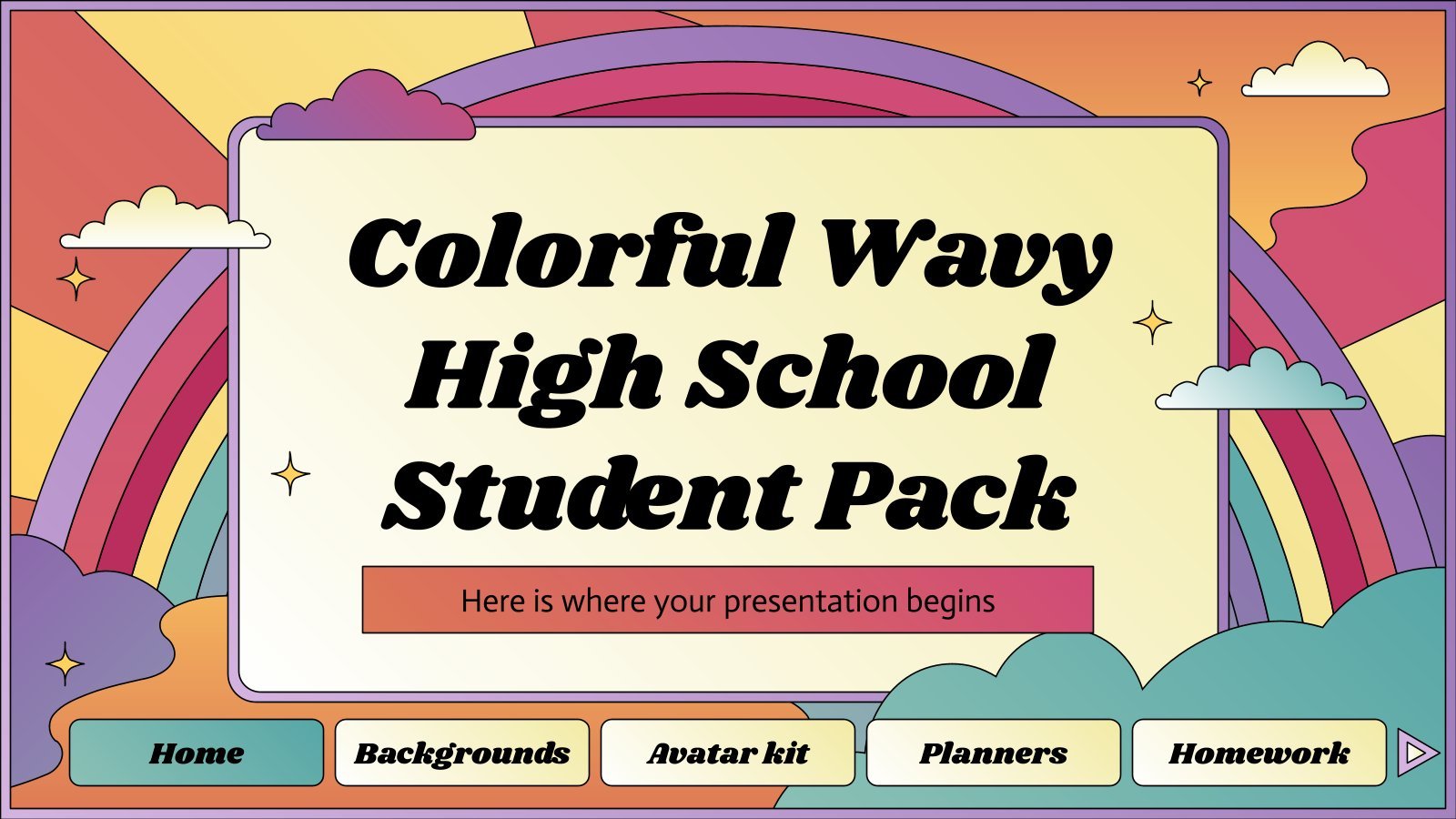 Colorful Wavy High School Student Pack presentation template 