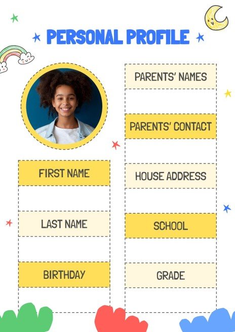 Personal Profile Printable Worksheets for Elementary