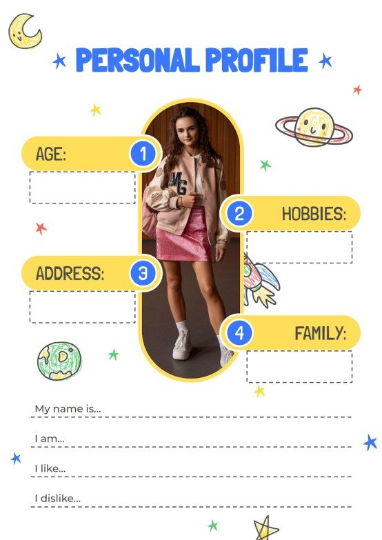 Personal Profile Printable Worksheets for Elementary