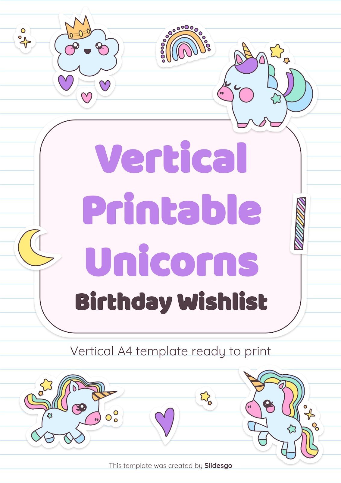 Vertical Printable Unicorns Birthday Wishlist