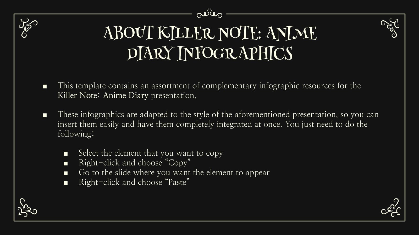 Killer Note Anime Diary Infographics Google Slides & PPT