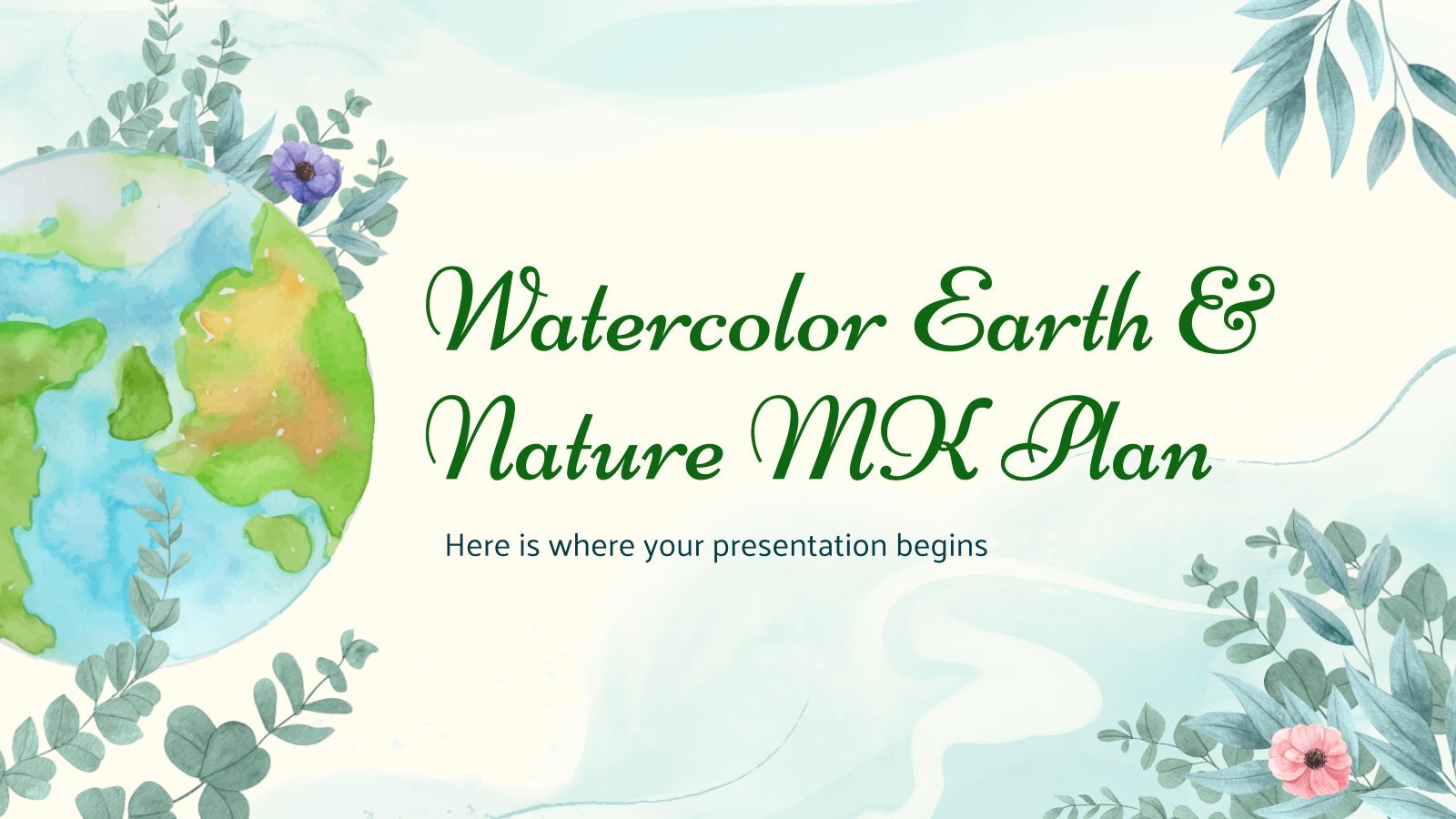 Modelo de apresentação Plano de marketing sobre natureza e a Terra com aquarela