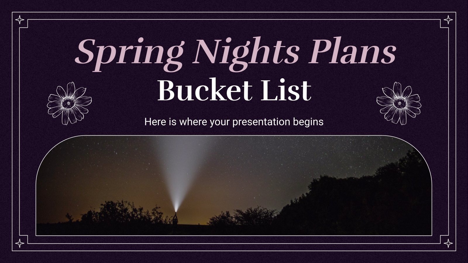 Plantilla de presentación Cosas que hacer antes de morir: planes para noches de primavera