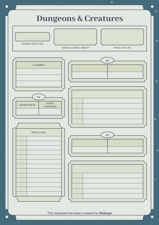 Dungeons and Creatures: Owlin Character Sheet