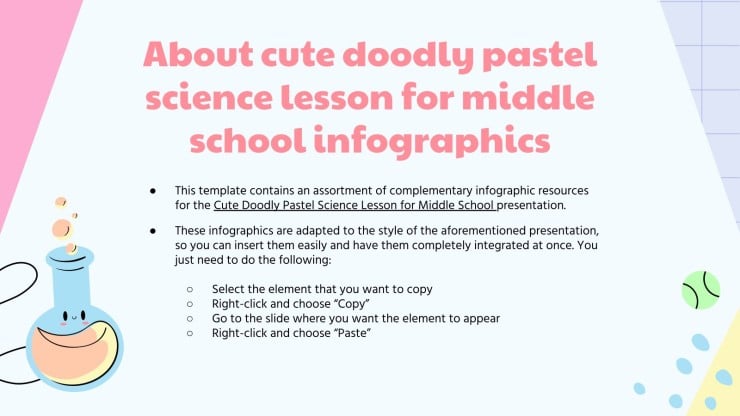 Modelo de apresentação Infográficos de aula de ciências para o ensino médio com rabiscos bonitos e cores pastéis