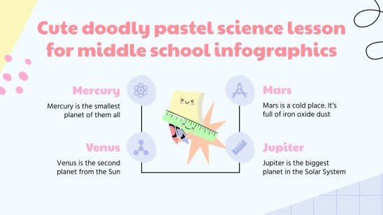 Modelo de apresentação Infográficos de aula de ciências para o ensino médio com rabiscos bonitos e cores pastéis