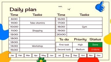 Plantilla de presentación Agenda anual con doodles